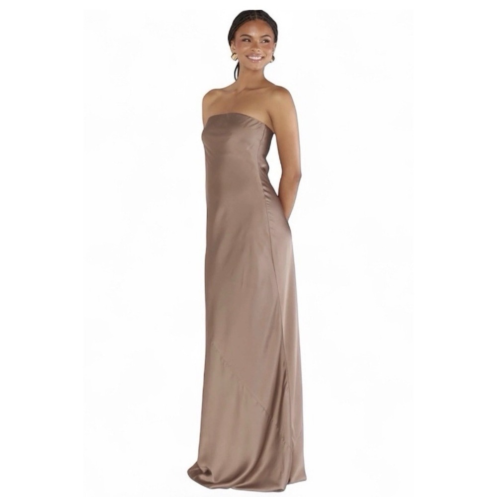 Show Me Your Mumu Taylor Maxi Dress Womens Small Dune Luxe Satin Lined Strapless